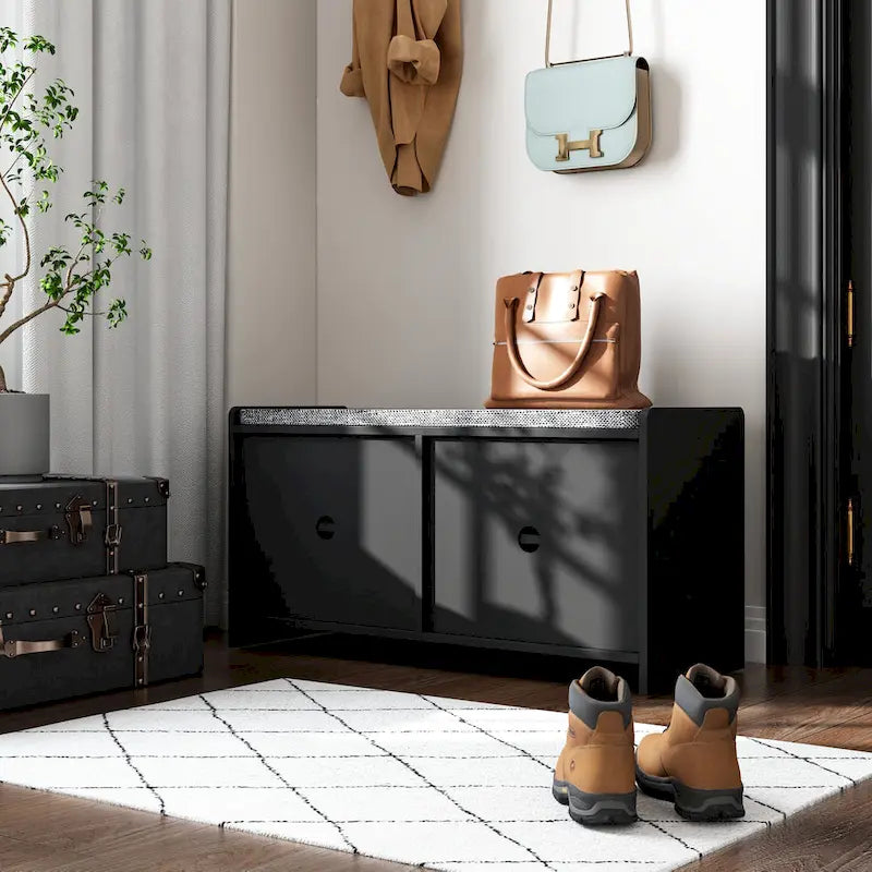Banc de rangement pour chaussures, meuble d'entrée avec rangement, armoire de porte, coussiné