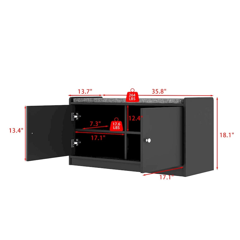 Banc de rangement pour chaussures, meuble d'entrée avec rangement, armoire de porte, coussiné