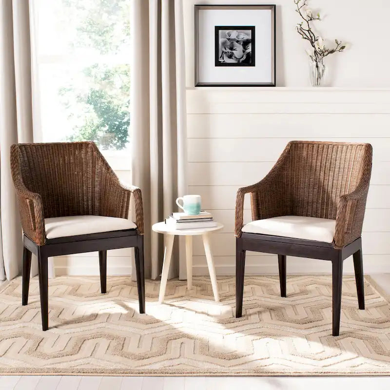 Chaise de salle à manger en rotin avec coussin en coton - Multicolore/Marron