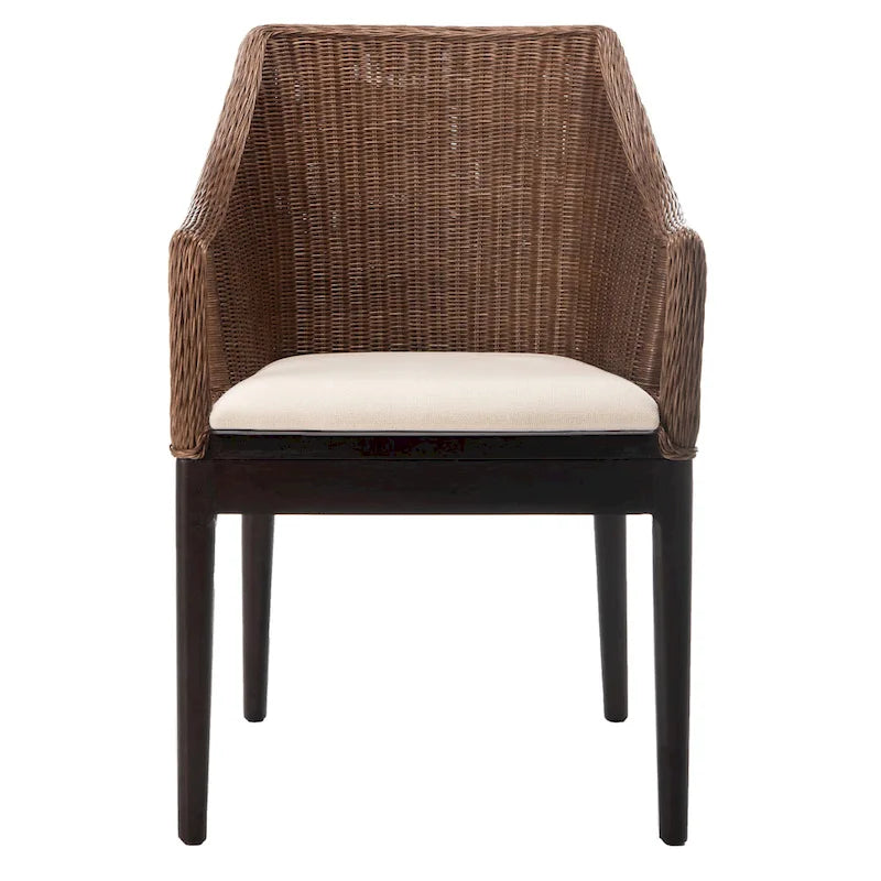 Chaise de salle à manger en rotin avec coussin en coton - Multicolore/Marron