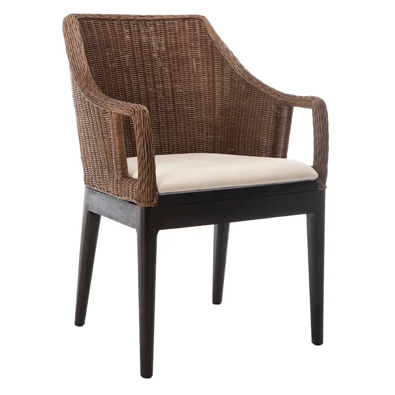 Chaise de salle à manger en rotin avec coussin en coton - Multicolore/Marron
