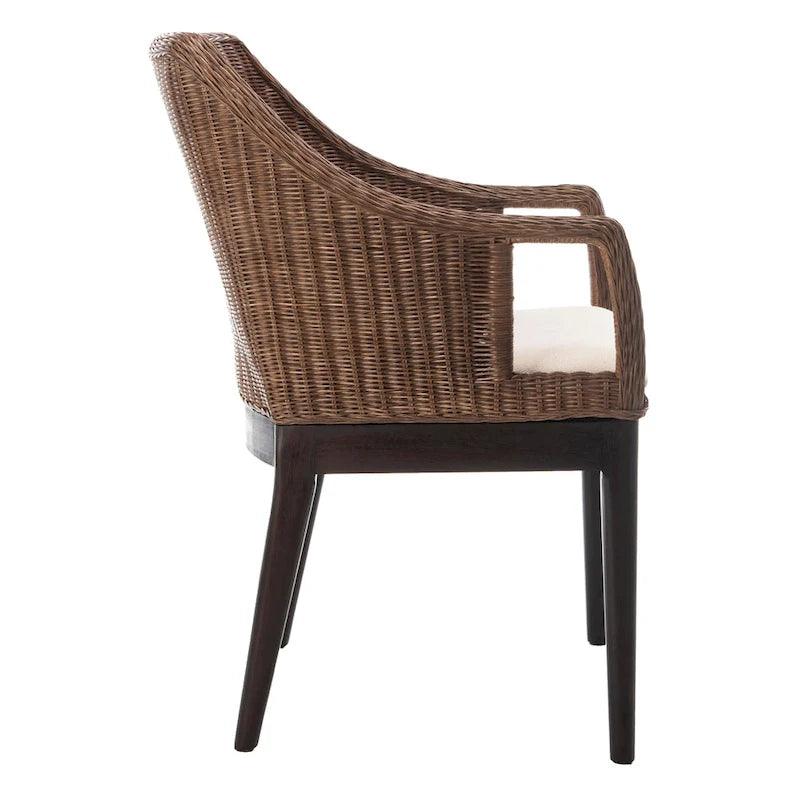 Chaise de salle à manger en rotin avec coussin en coton - Multicolore/Marron