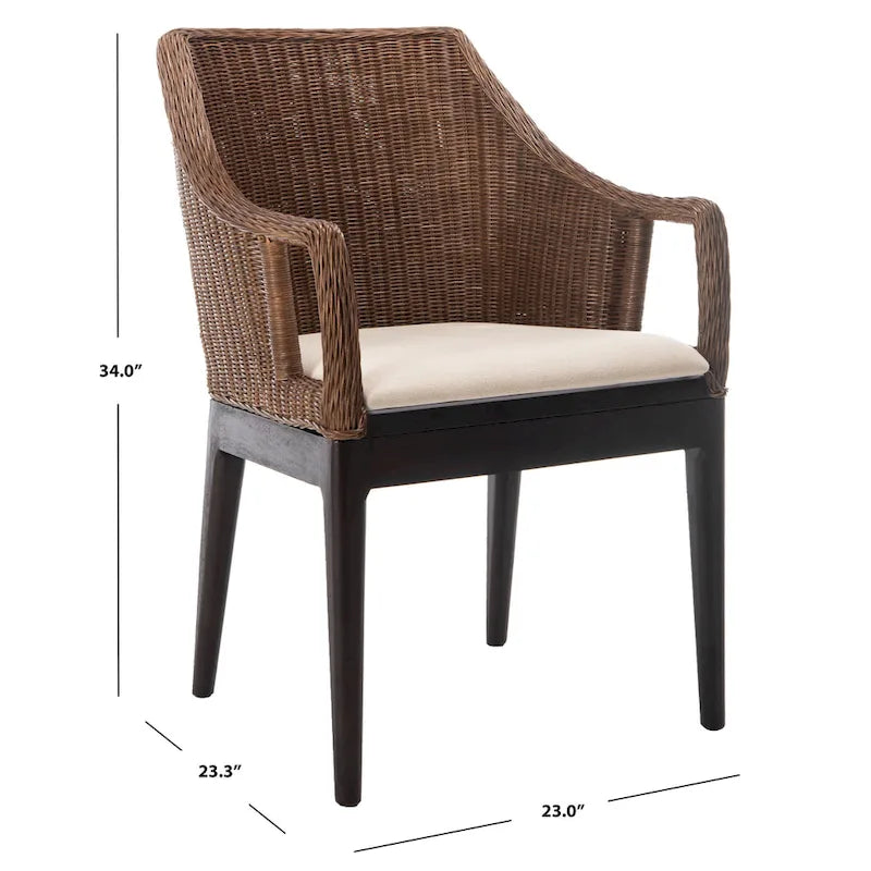 Chaise de salle à manger en rotin avec coussin en coton - Multicolore/Marron