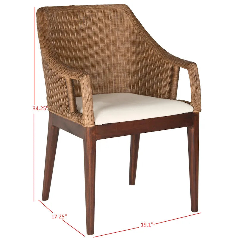 Chaise de salle à manger en rotin avec coussin en coton - Multicolore/Marron