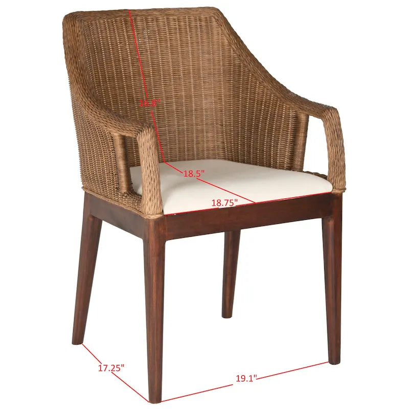 Chaise de salle à manger en rotin avec coussin en coton - Multicolore/Marron
