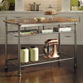 Classic French Style Hardwood Butcher Block Top Metal Kitchen Utility Table - 52W x 25D x 36H in.