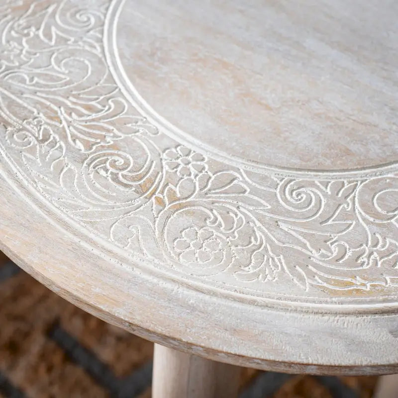 Table d'appoint en bois de manguier sculpté - 17Lx17Px18H