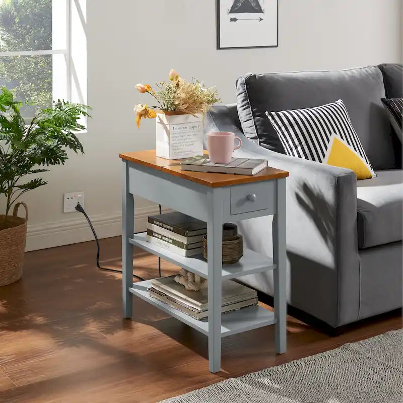 Table d'appoint étroite avec ports de chargement USB