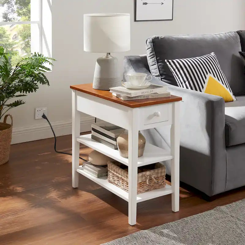 Table d'appoint étroite avec ports de chargement USB