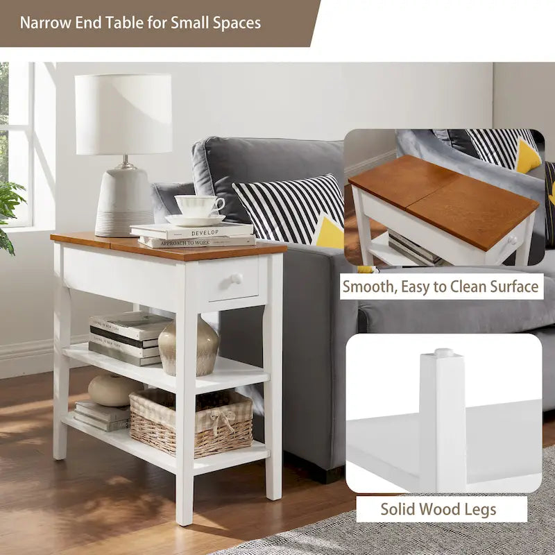 Table d'appoint étroite avec ports de chargement USB