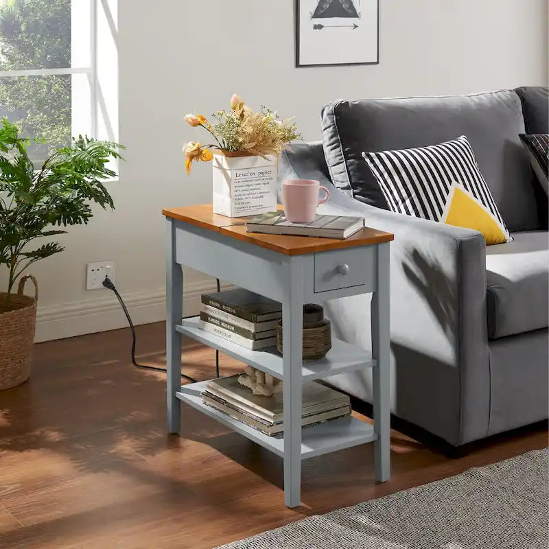 Table d'appoint étroite avec ports de chargement USB