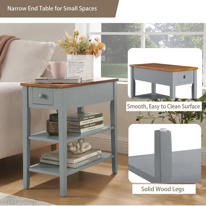 Table d'appoint étroite avec ports de chargement USB