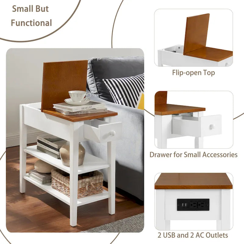 Table d'appoint étroite avec ports de chargement USB