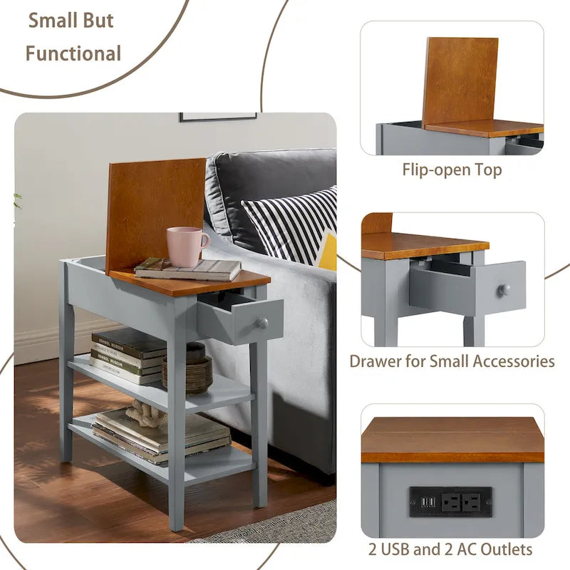 Table d'appoint étroite avec ports de chargement USB