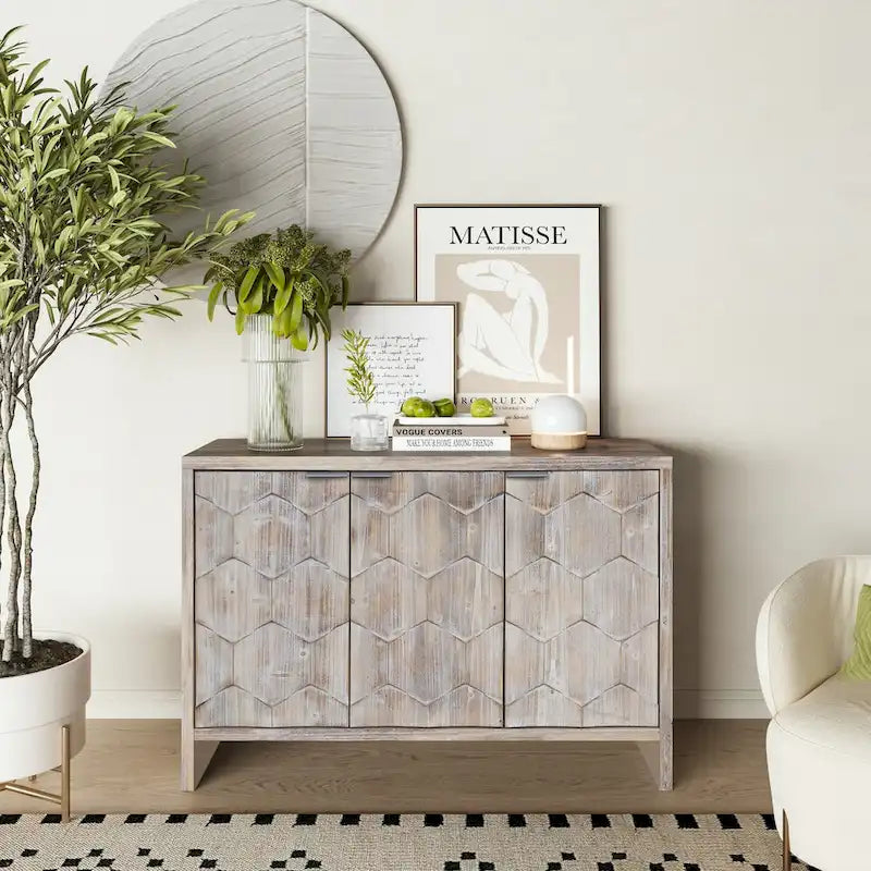Meuble d'appoint 3 portes en bois, buffet de rangement