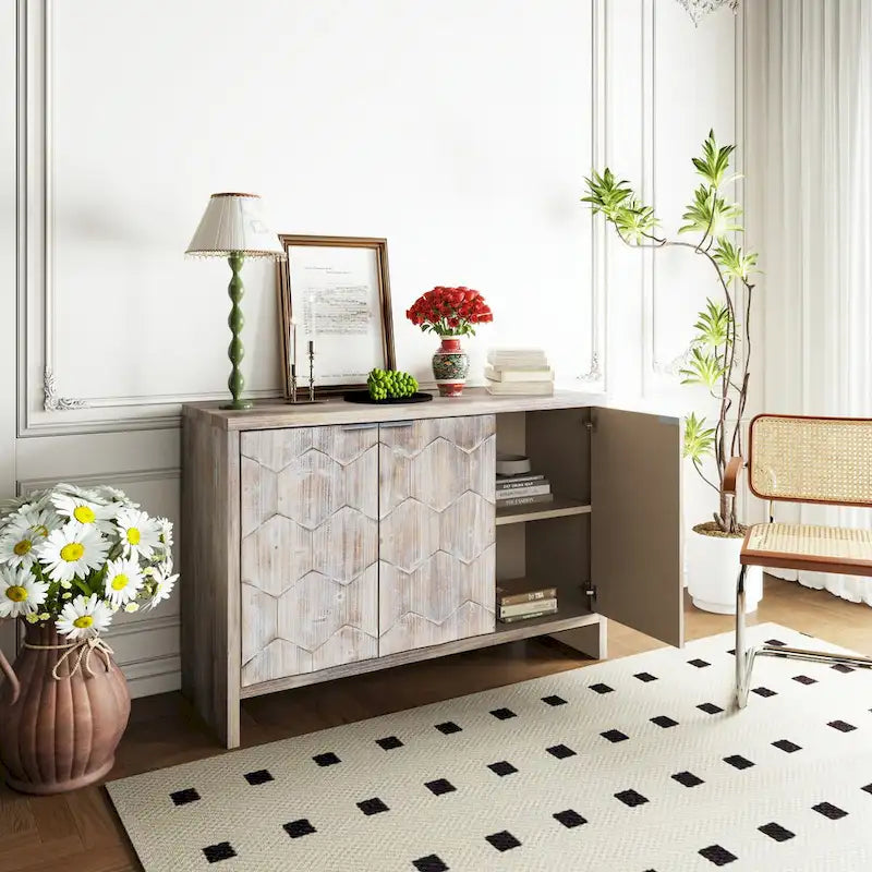 Meuble d'appoint 3 portes en bois, buffet de rangement