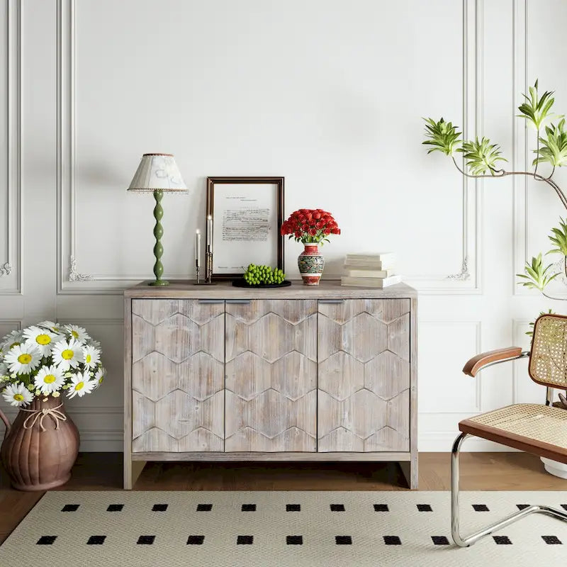 Meuble d'appoint 3 portes en bois, buffet de rangement