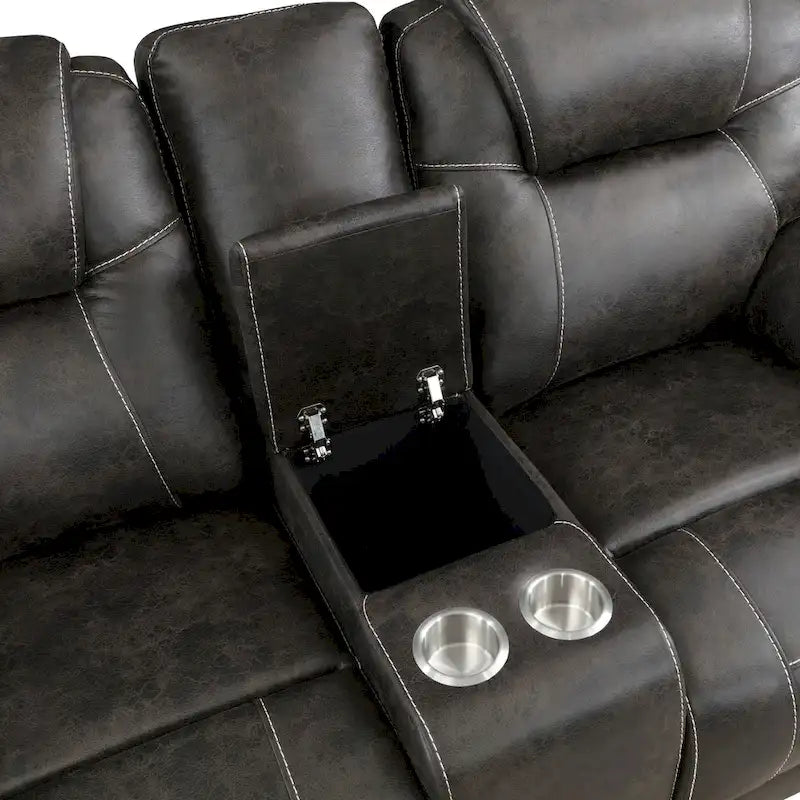 Causeuse double inclinable manuelle 75 pouces avec porte-gobelets - Microfibre marron