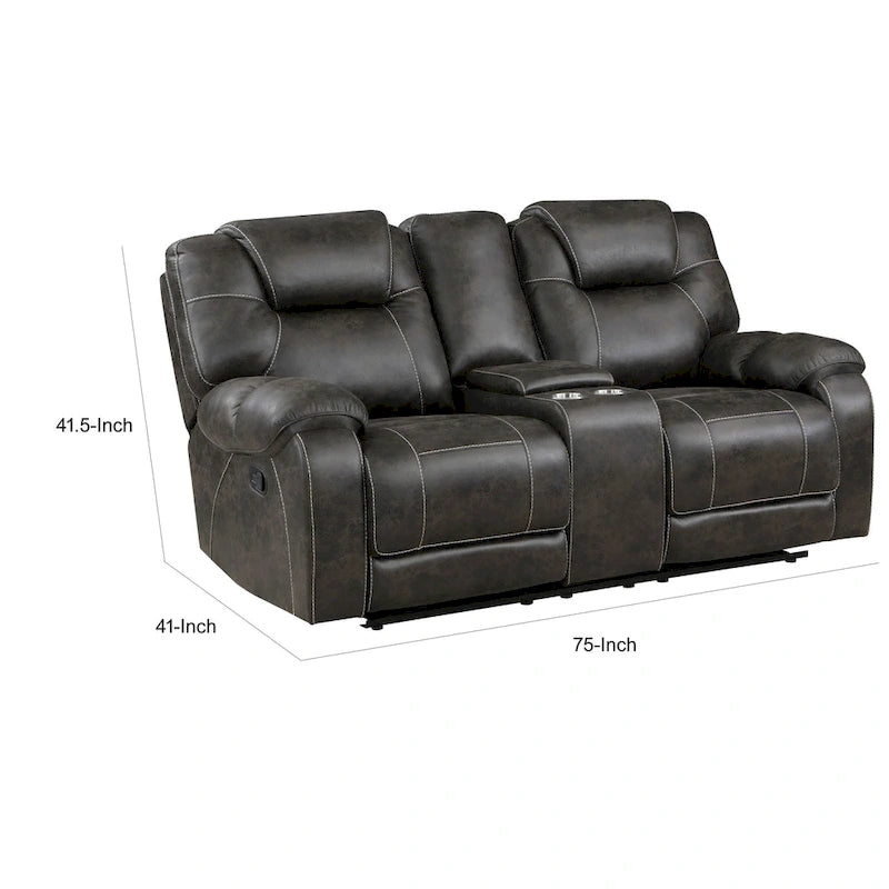 Causeuse double inclinable manuelle 75 pouces avec porte-gobelets - Microfibre marron