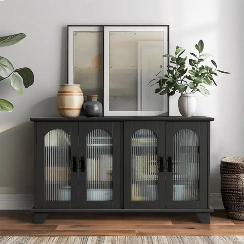Meuble TV support multimédia de 114 cm (45 po) de largeur x 66 cm (26 po) de hauteur avec porte en verre arqué