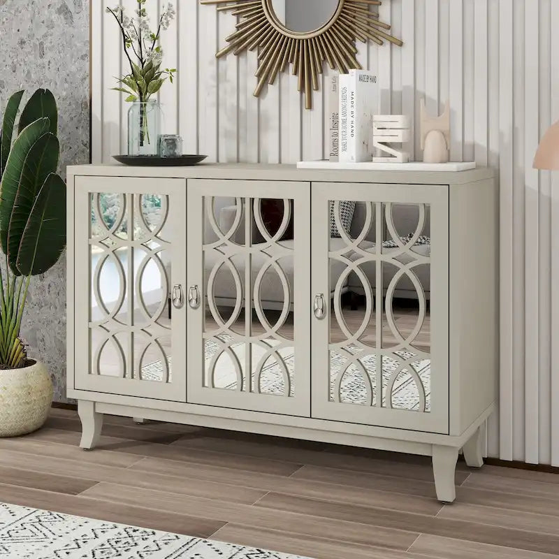 Bahut miroir 3 portes avec étagères réglables