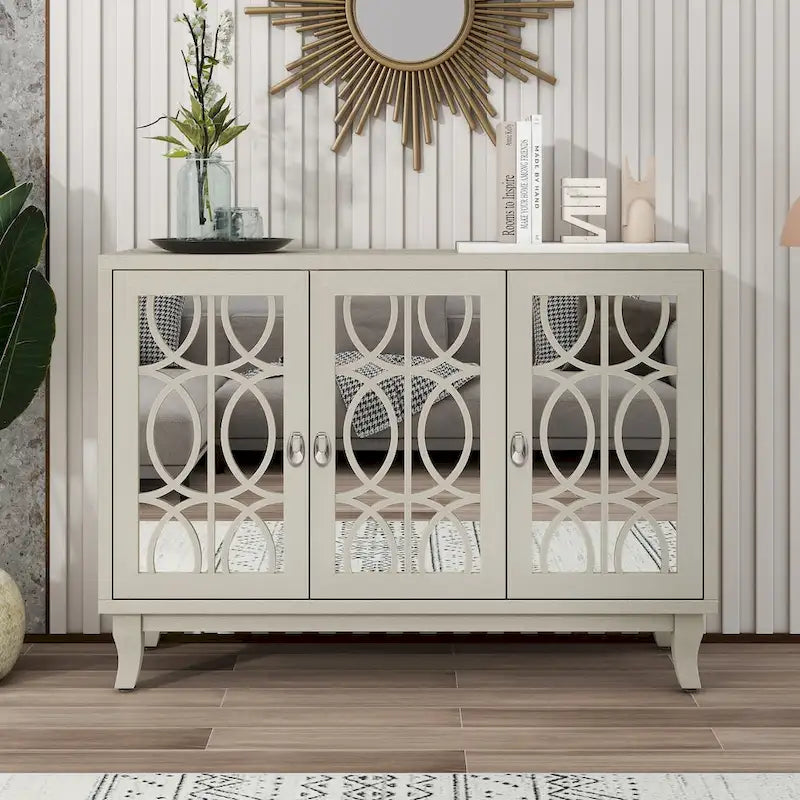 Bahut miroir 3 portes avec étagères réglables