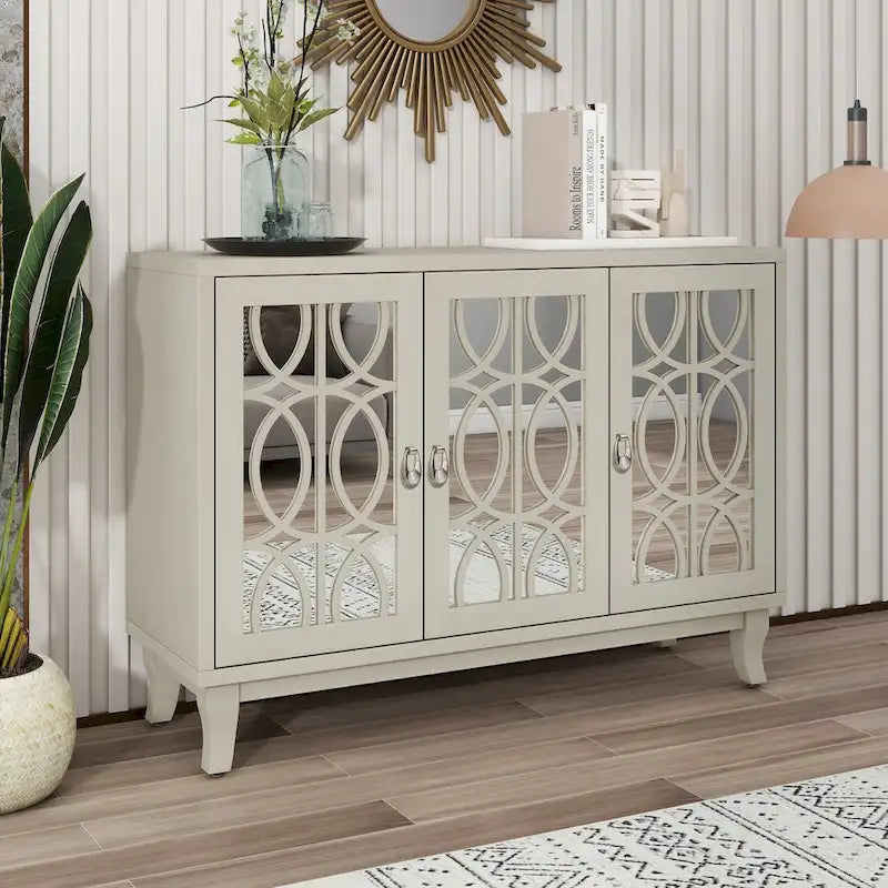 Bahut miroir 3 portes avec étagères réglables