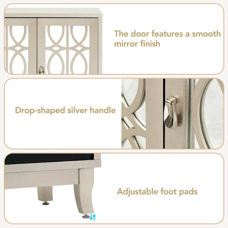 Bahut miroir 3 portes avec étagères réglables