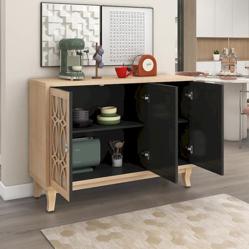 Bahut miroir 3 portes avec étagères réglables