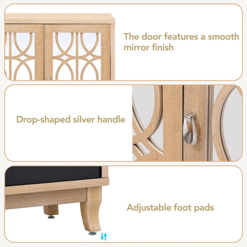 Bahut miroir 3 portes avec étagères réglables
