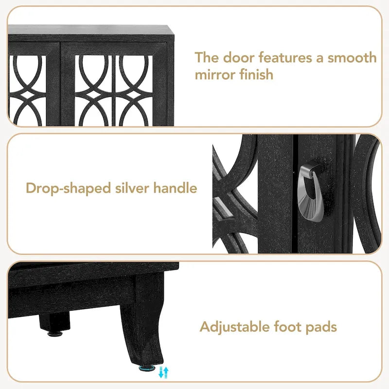 Bahut miroir 3 portes avec étagères réglables