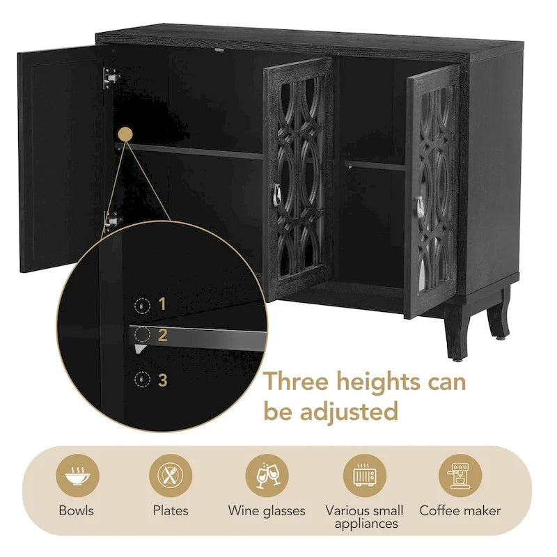 Bahut miroir 3 portes avec étagères réglables