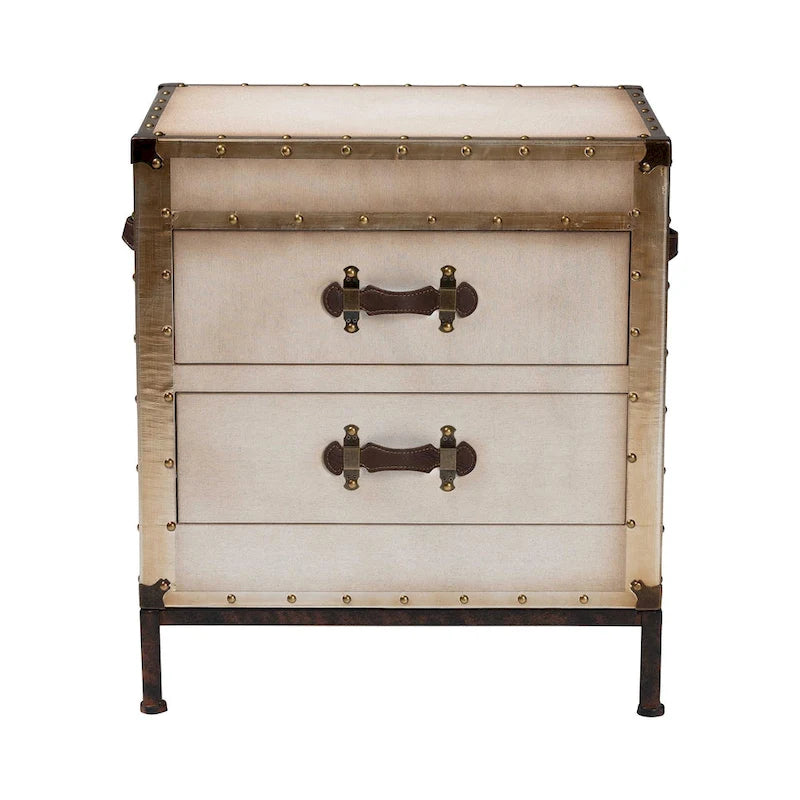 Malle de table d'appoint vintage en toile avec 2 tiroirs