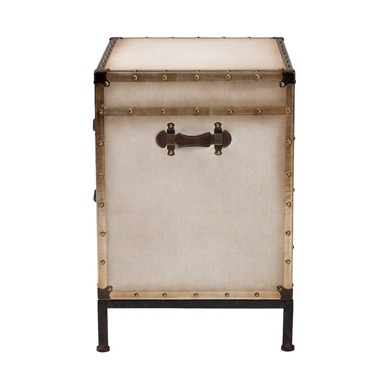 Malle de table d'appoint vintage en toile avec 2 tiroirs