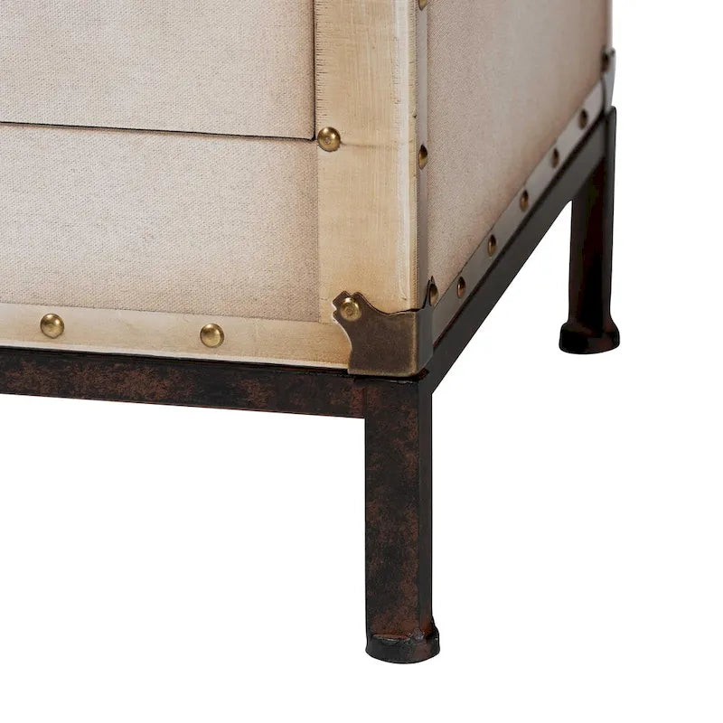 Malle de table d'appoint vintage en toile avec 2 tiroirs