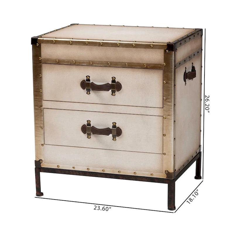 Malle de table d'appoint vintage en toile avec 2 tiroirs
