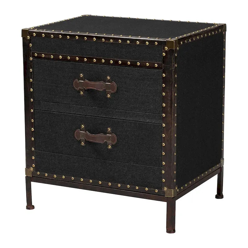 Malle de table d'appoint vintage en toile avec 2 tiroirs