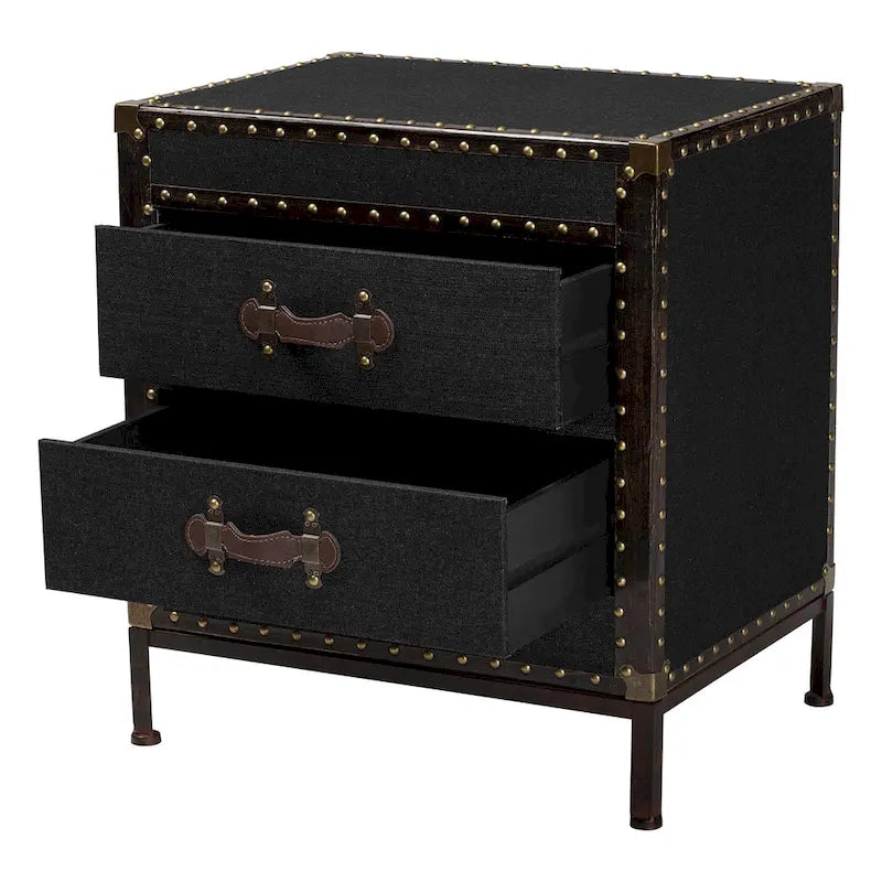 Malle de table d'appoint vintage en toile avec 2 tiroirs