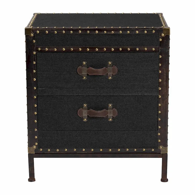 Malle de table d'appoint vintage en toile avec 2 tiroirs