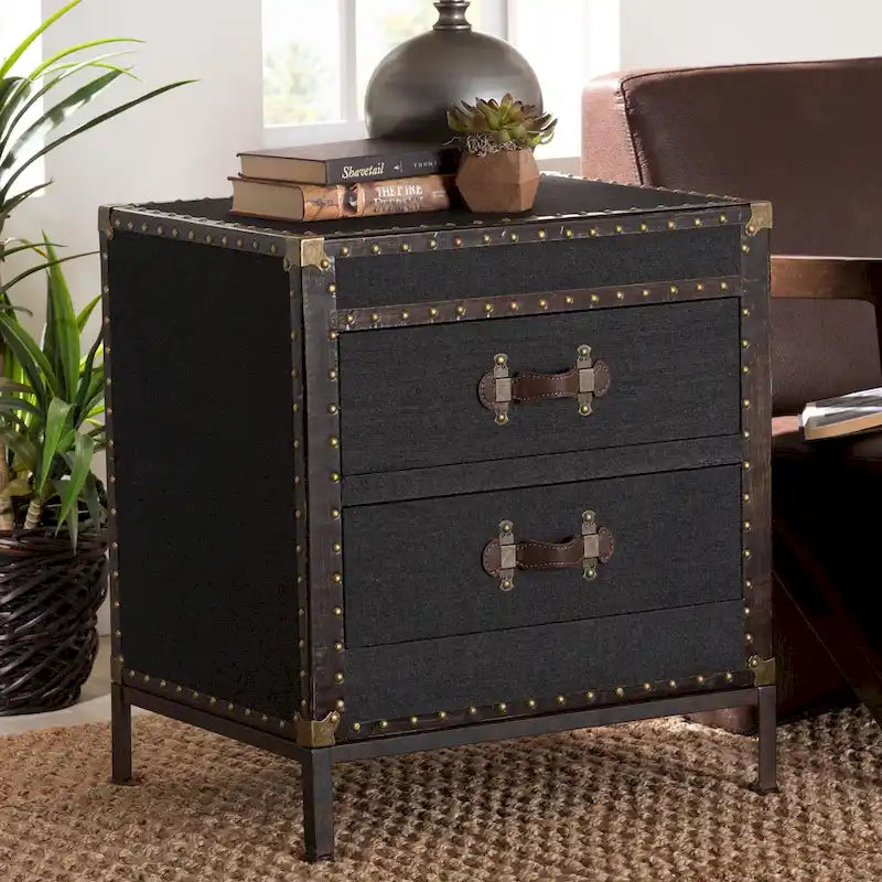 Malle de table d'appoint vintage en toile avec 2 tiroirs