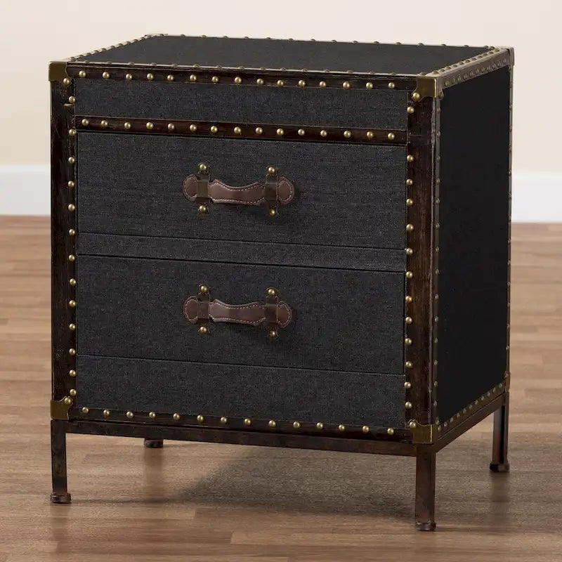 Malle de table d'appoint vintage en toile avec 2 tiroirs
