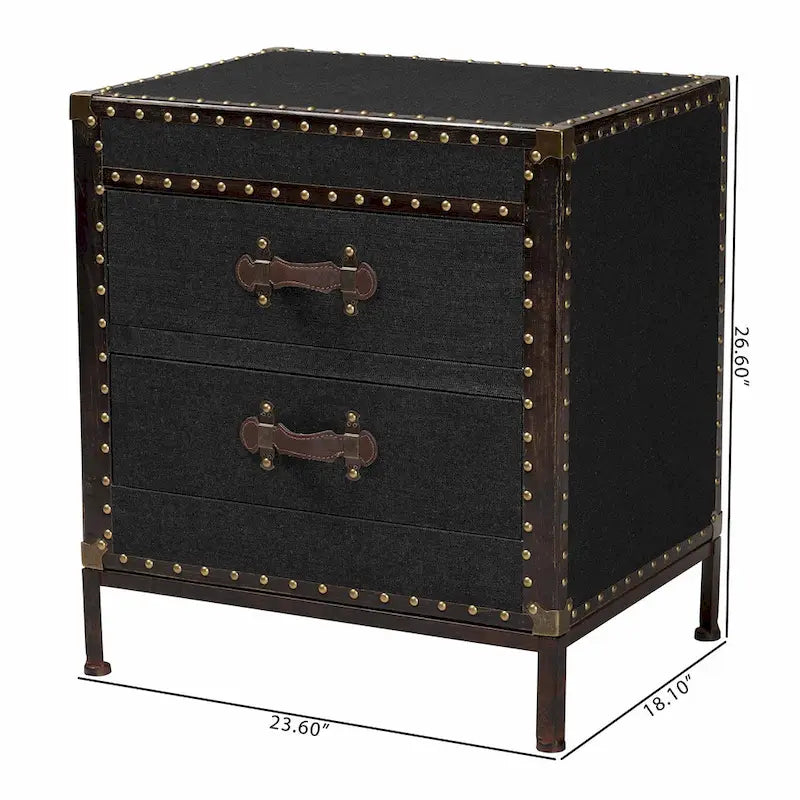 Malle de table d'appoint vintage en toile avec 2 tiroirs
