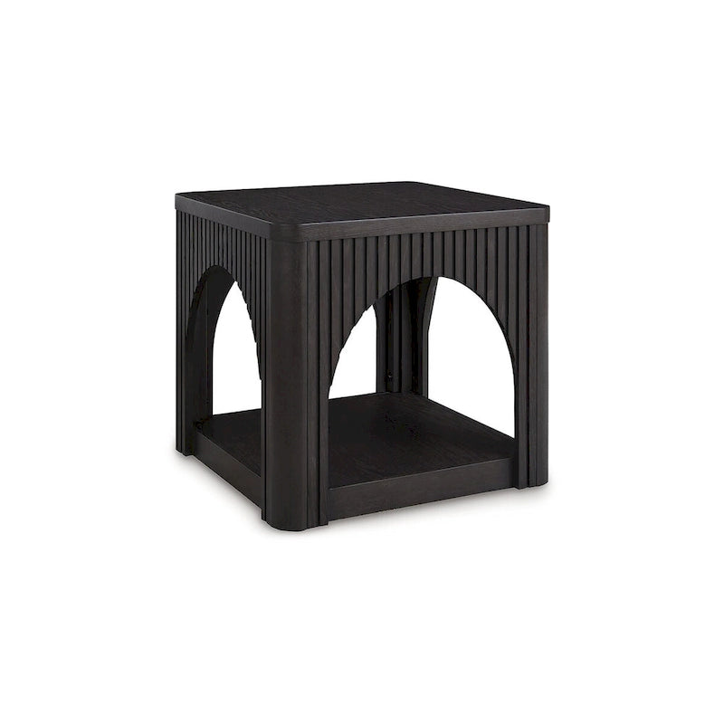 Table d'appoint noire avec détails en arc et treillis - 24W x 24D x 22H