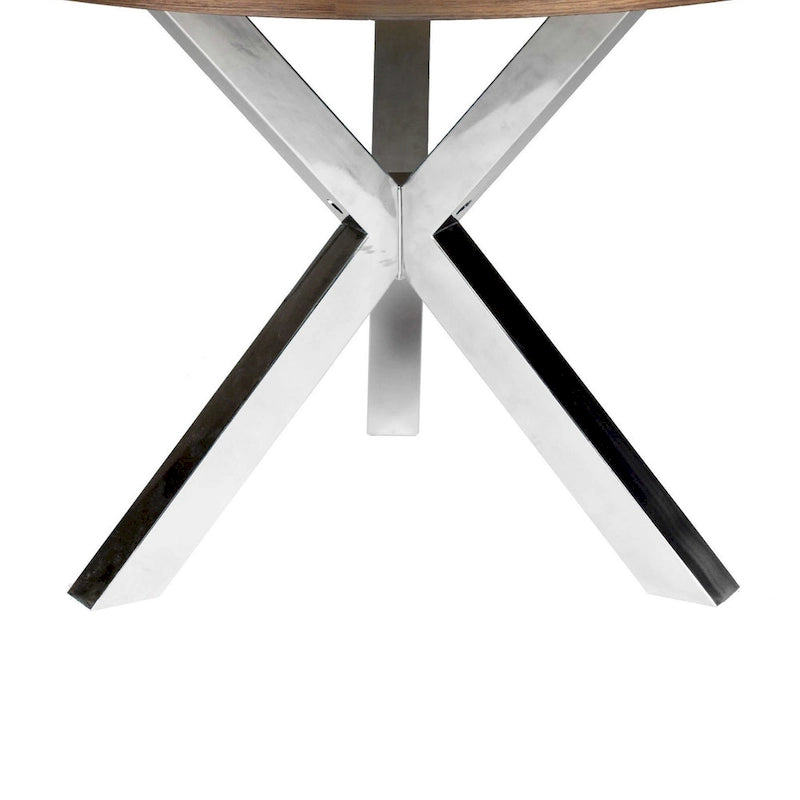 Table de salle à manger ronde de 119,4 cm, acier brossé croisé en X, bois noyer brun