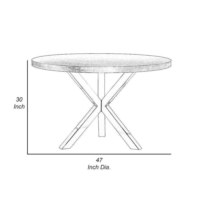 Table de salle à manger ronde de 119,4 cm, acier brossé croisé en X, bois noyer brun