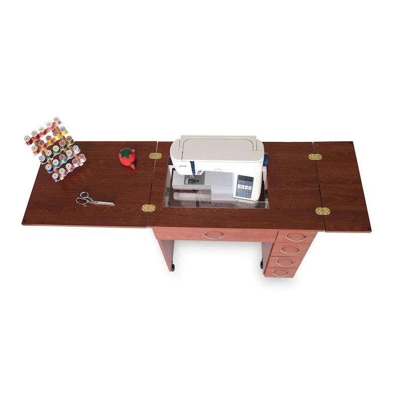 Meuble de couture compact avec élévateur hydraulique