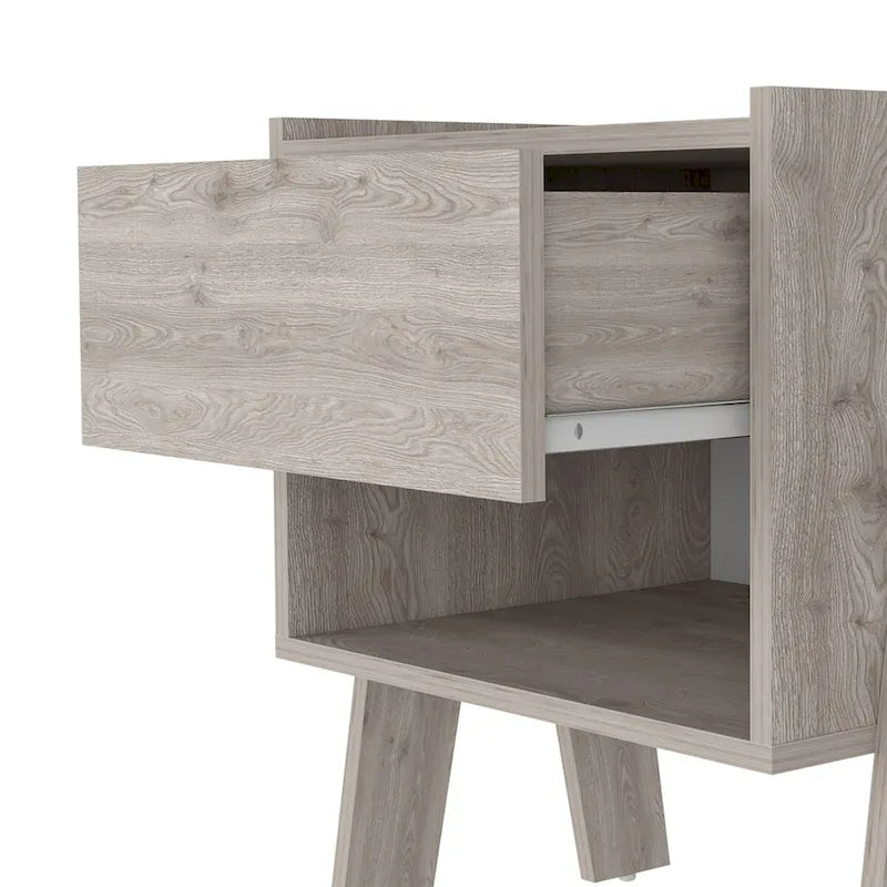 Table de chevet avec étagère ouverte et tiroir - Gris clair