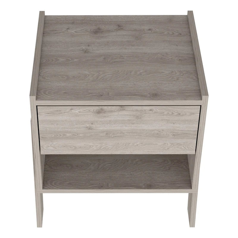 Table de chevet avec étagère ouverte et tiroir - Gris clair