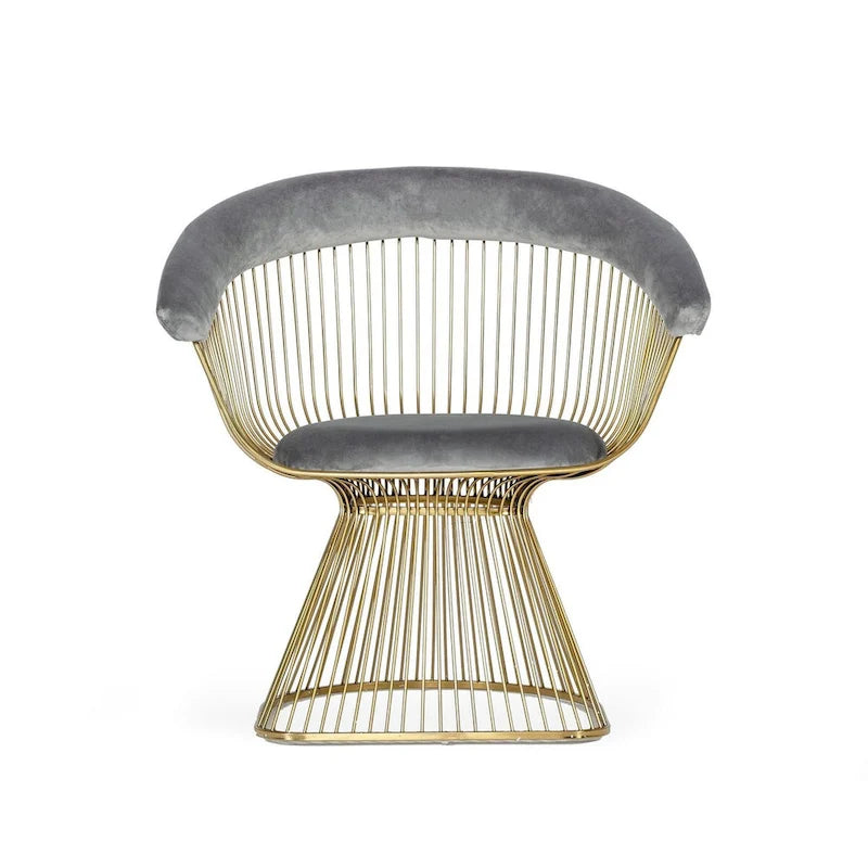 Chaise de salle à manger moderne en velours gris et or