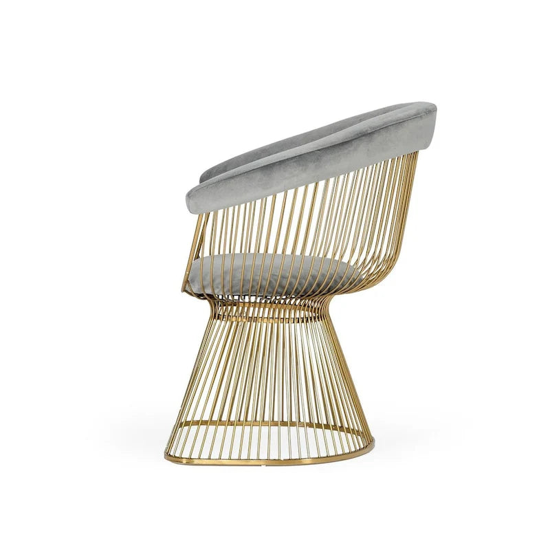 Chaise de salle à manger moderne en velours gris et or